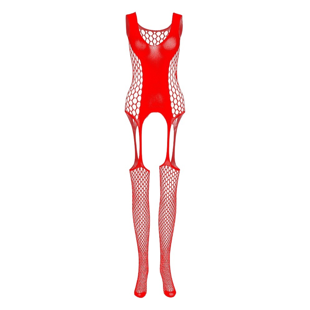 Men's one-piece stockings jacquard sling hollow men's large opening high elastic one-piece net stockings front and back