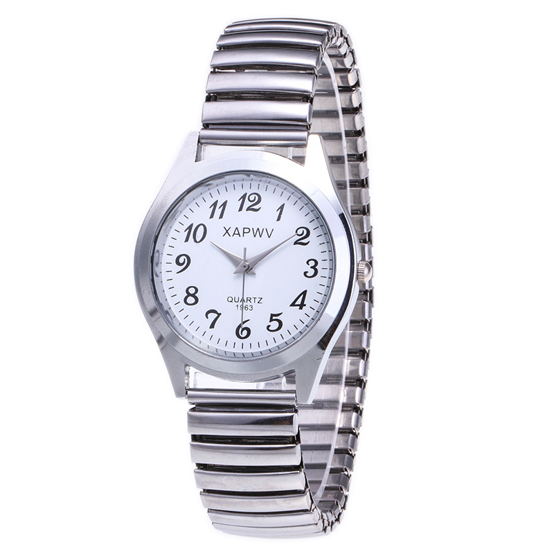 Picture of Middle-aged and elderly people's large dial pointer digital face men's watch women's elastic elastic band quartz couple fashion watch