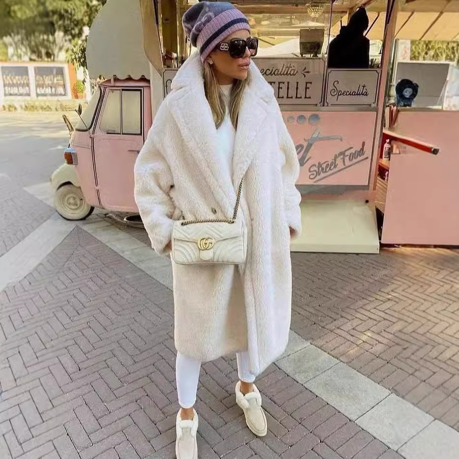 Amazon autumn and winter loose fur one-piece imitation fur coat women's long trench coat lamb wool