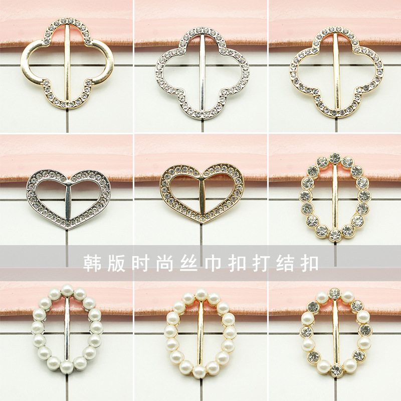 Picture of Korean multi-functional silk towel buckle wholesale high-level clothes accessories buckle pearl rhinestone corner knot buckle jewelry