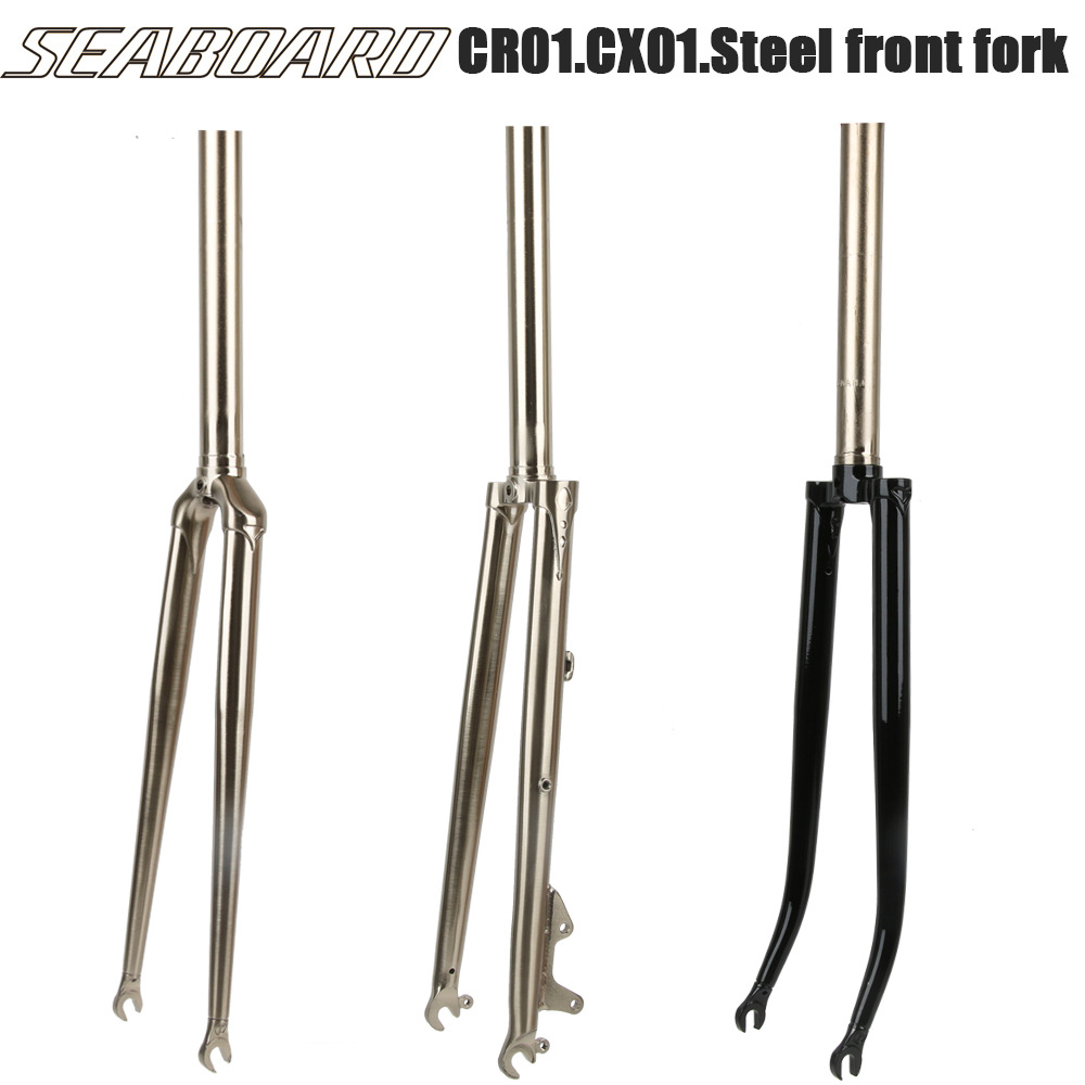 TSUNAMI TSUNAMI Road Bike 700C Front Fork Brushed Silver Black C Clip Steel Fork No Shock-absorbing Hard Fork