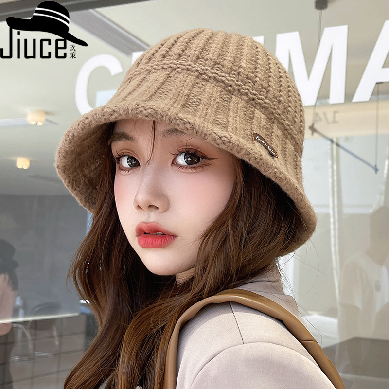 Korean Fisherman Hat Autumn and Winter New Korean Style Thick Needle Retro Stitching Knitted Basin Hat Japanese Style All-match Fashion Warm Hat