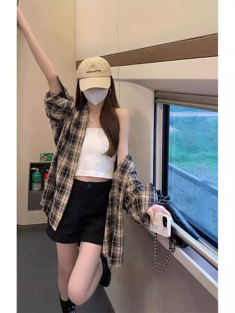 American Retro Plaid Shirt Coat Women's Early Autumn New Thin Long-Sleeved Lazy Style Shirt