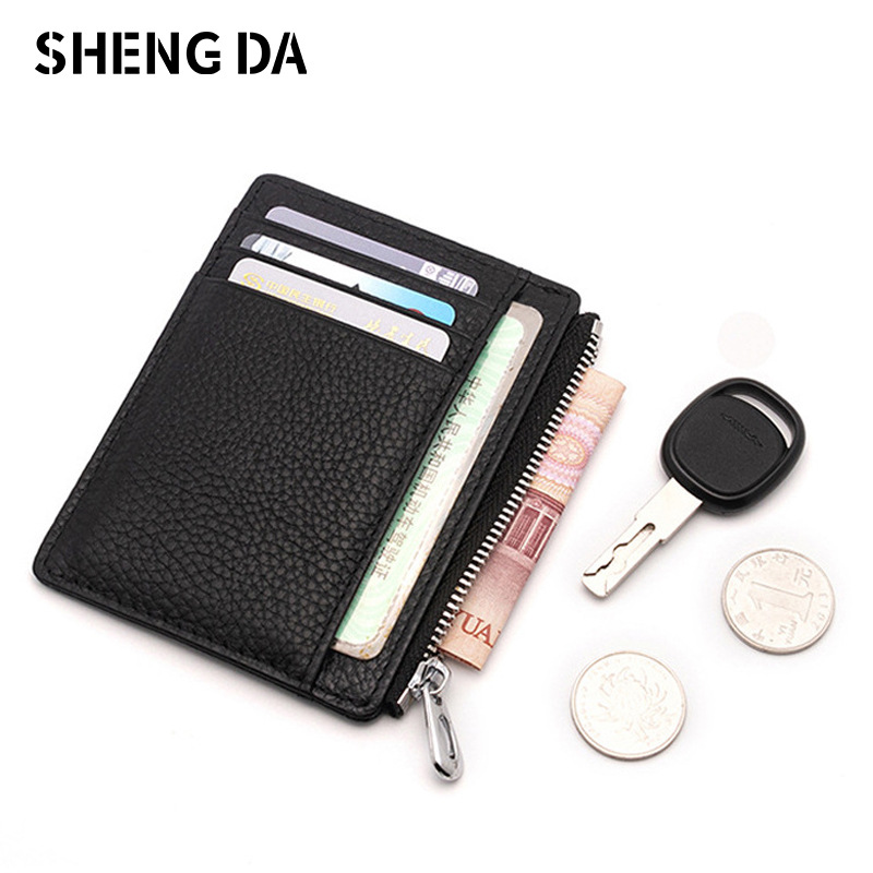 Ultra-thin Genuine Leather Zipper Coin Purse Card Holder Fashionable Large Capacity Double-sided Bank Card Id Card Holder Leather Card Holder