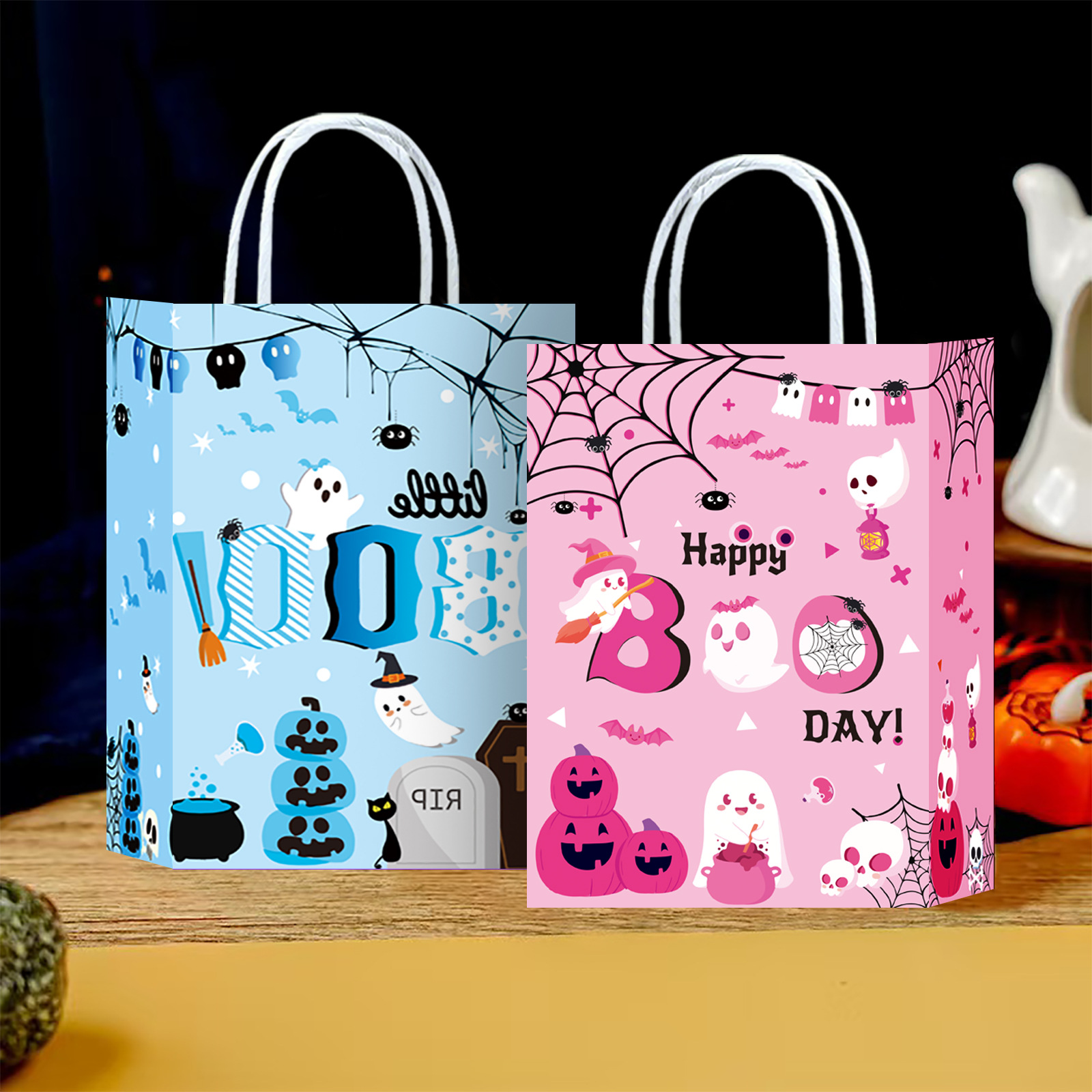 Manufacturer's New Amazon Halloween Blue and Pink Kraft Paper Bag Handbag Gift Bag Universal Paper Bag Custom-Made