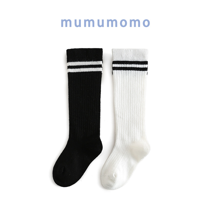 Spring and summer new four-season long school socks pure cotton black and white collegiate style children's socks sports striped baby socks