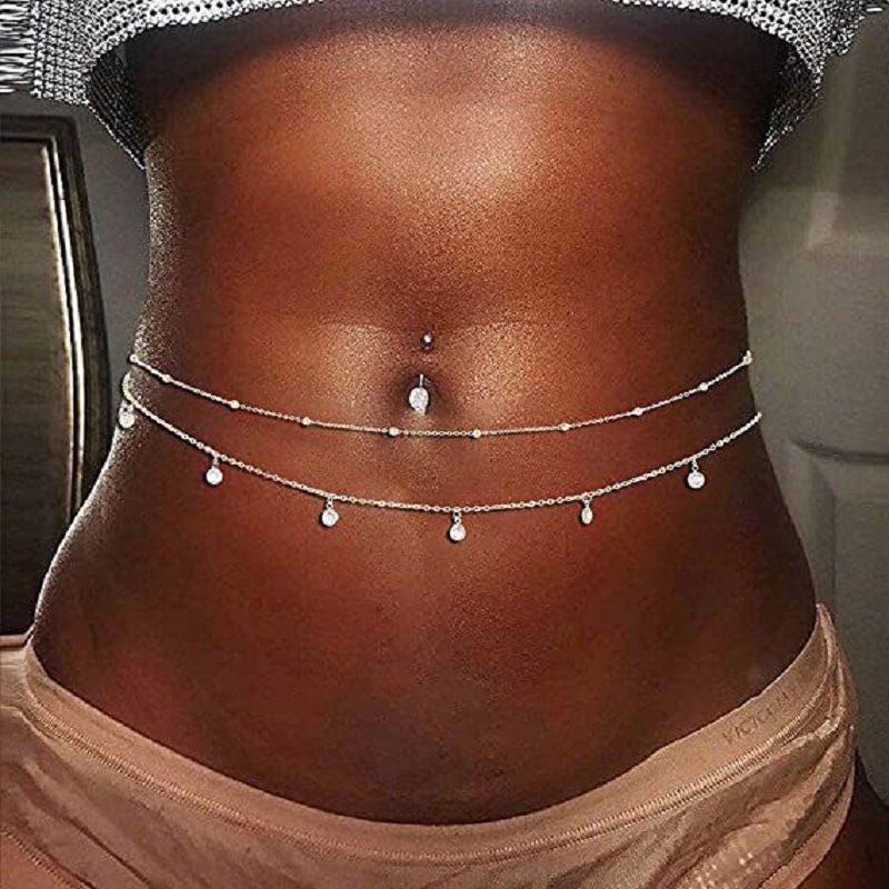 European and American Cross-border Jewelry Beaded Waist Chain Golden Crystal Belly Chain Beach Body Jewelry Accessories Waist Jewelry