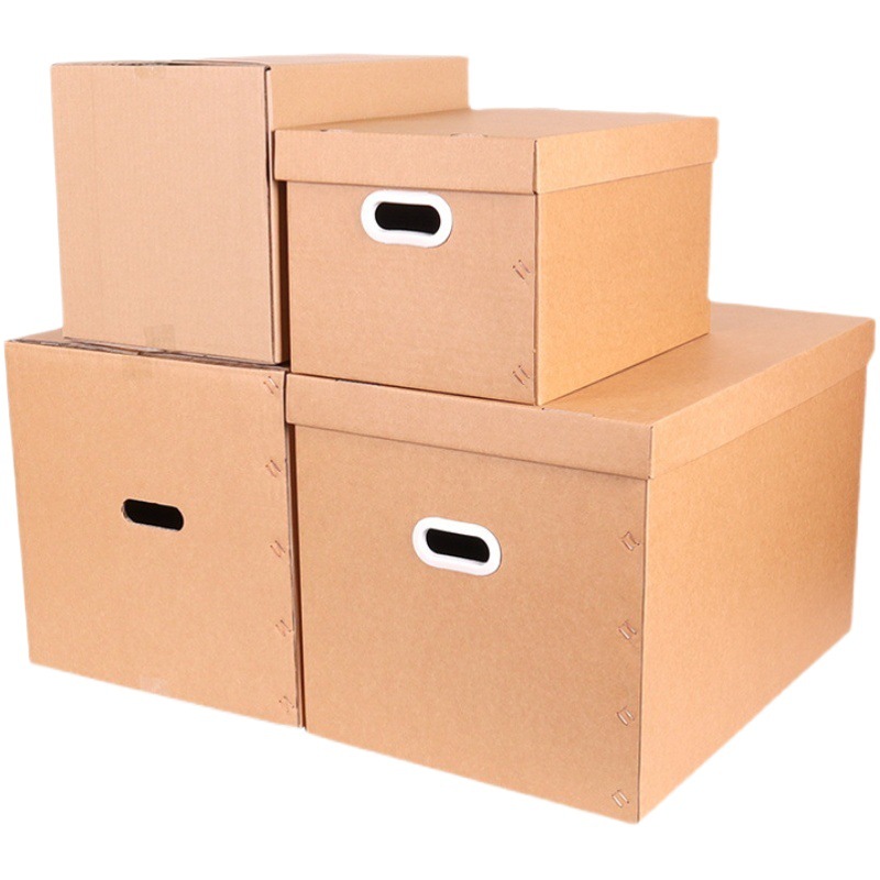 Spot File Box Cowhide Moving Carton Hand Buckle with Lid Large Carton Office Organizer Storage Carton 4 Pieces