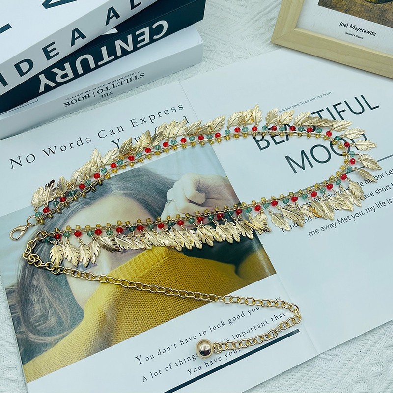 Bohemian Ethnic Style Metal Waist Chain Women's Leaf Tassel Chain Accessories Skirt Belly Dance Chain All-match Belt