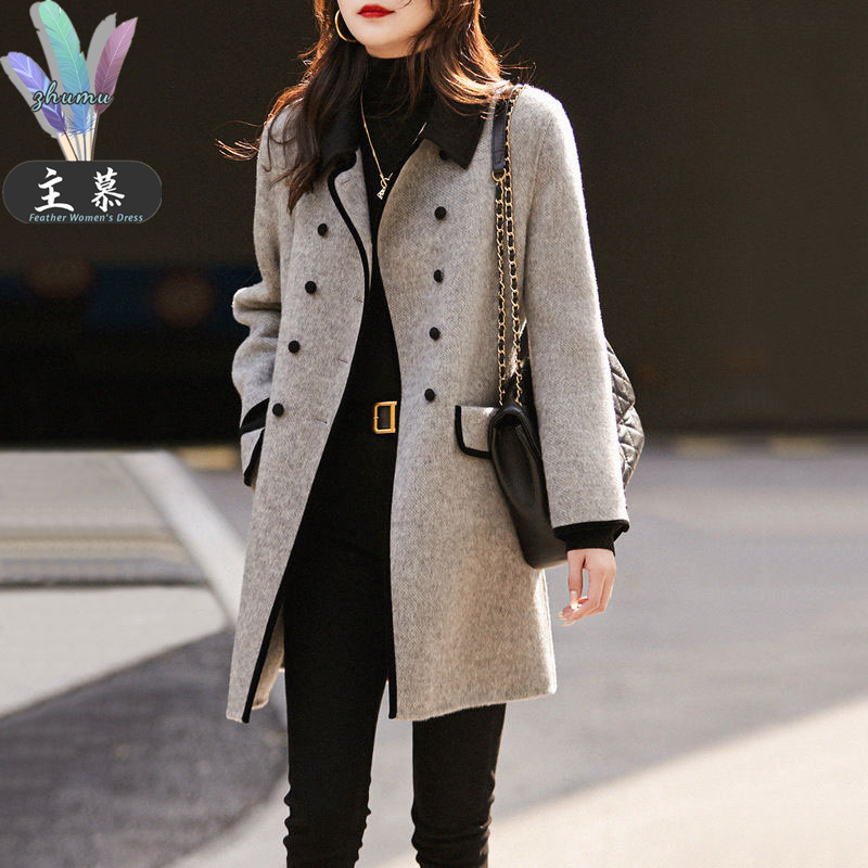 2024 Autumn and Winter New Fashionable Korean Style Slimming Casual All-match Elegant Contrast Color Small Lapel Woolen Coat for Women