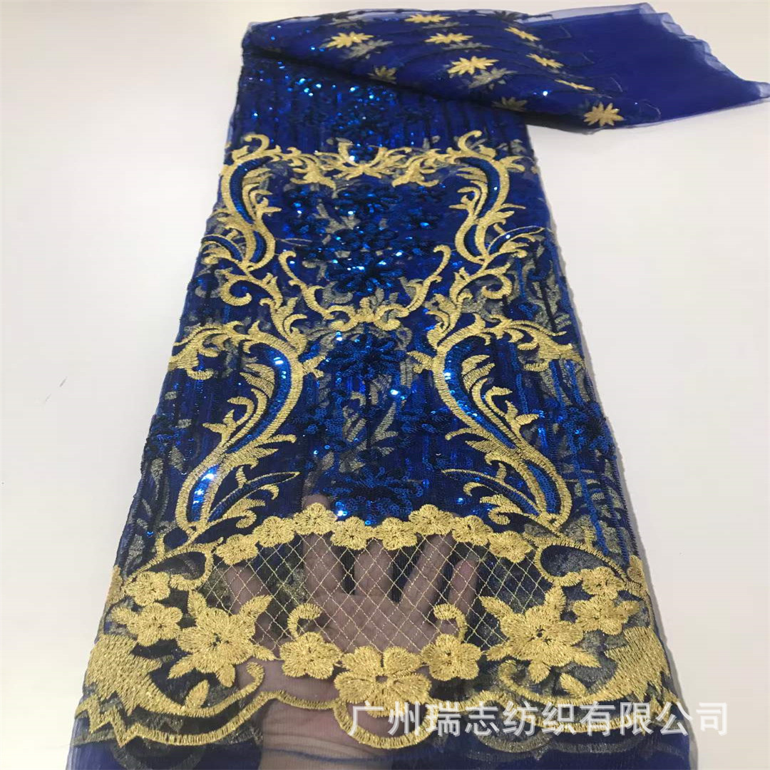 Picture of European and American Composite Sequin Embroidered Lace Fabric Wedding Dress Hanfu African Lace Embroidered Cloth sequins Lace