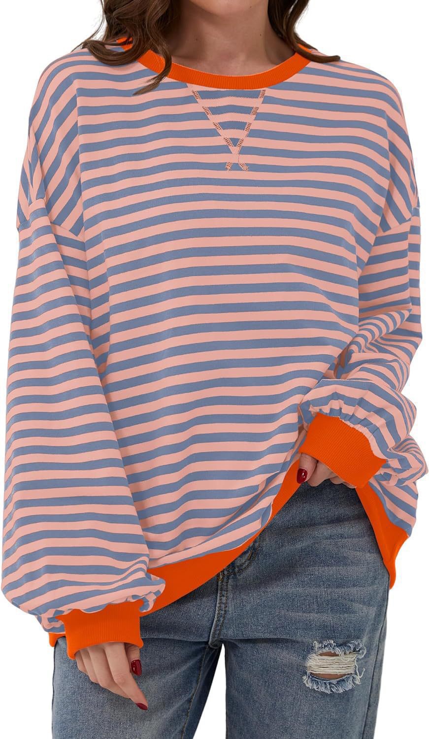 Picture of Europe and the United States cross-border Amazon autumn and winter new casual striped color matching T-shirt top