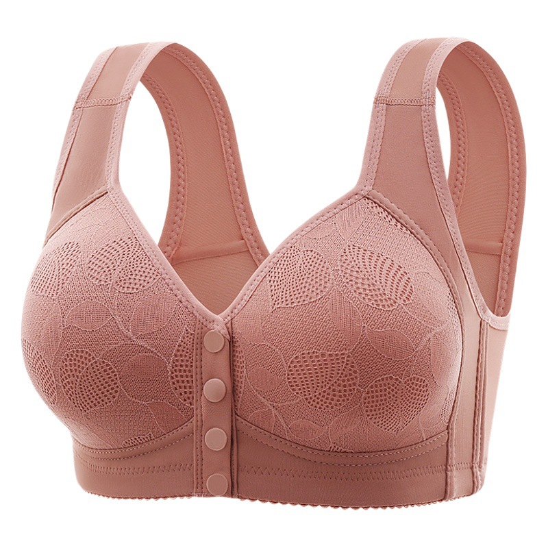Fixed Cup Front Buckle Mother's Middle-Aged and Elderly Women's Large Size Wire-Free Bra Thin Vest-Style Bra