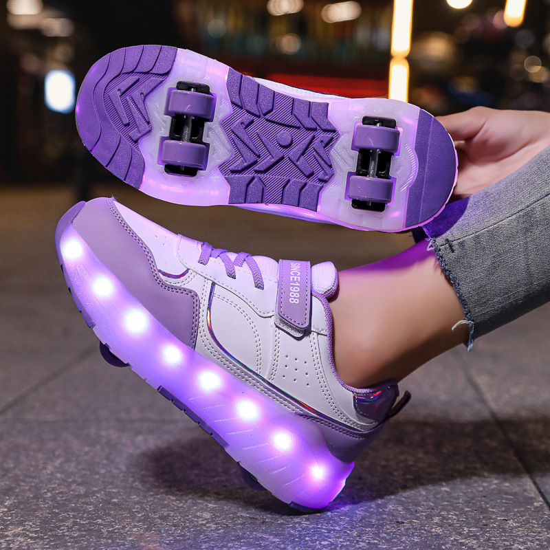 New heloo shoes four-wheel skating shoes for boys and children with wheels shoes for girls skating shoes white shoes