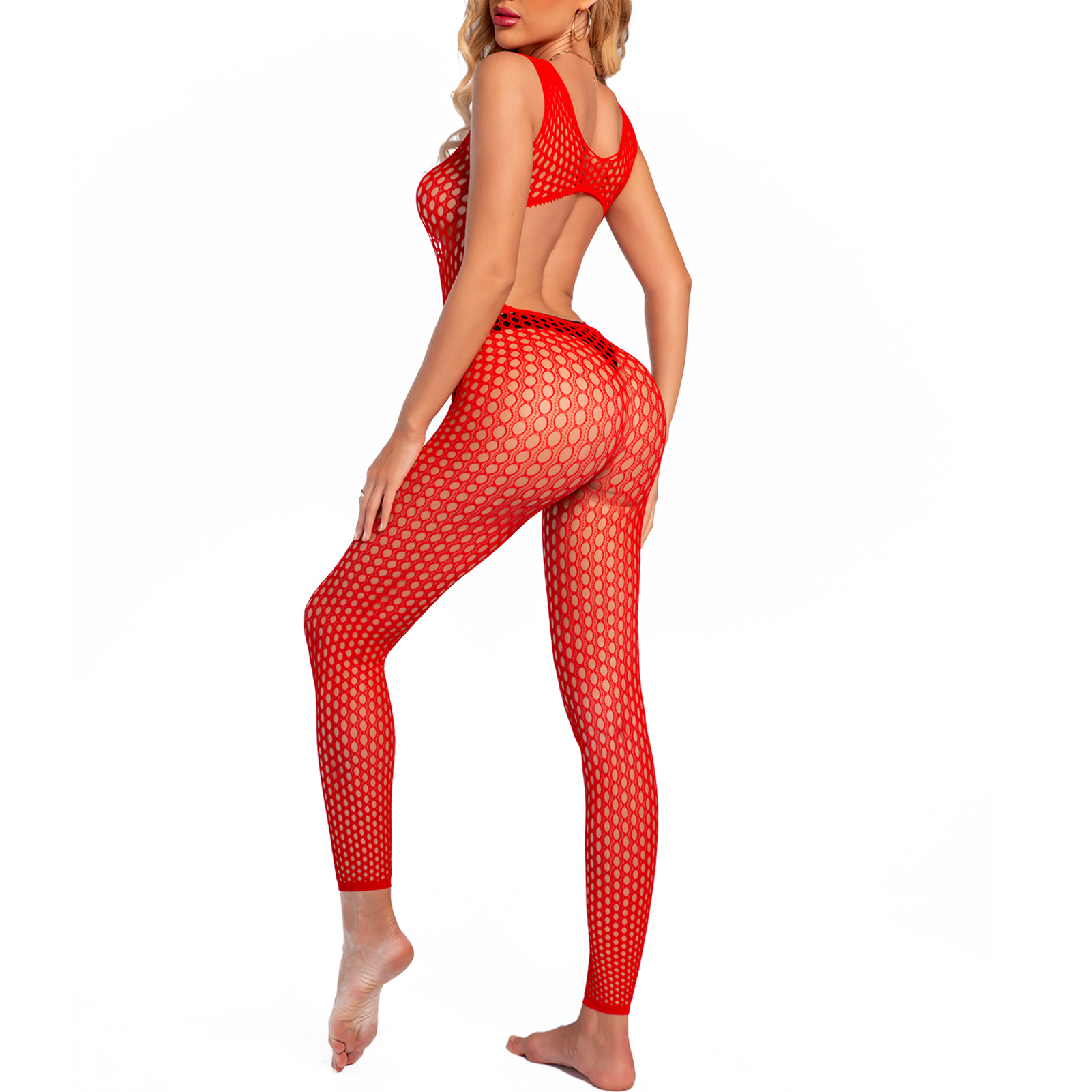 Picture of European and American temptation hollow-out perspective sexy lingerie women's sexy jumpsuit passion sleeveless backless uniform mesh