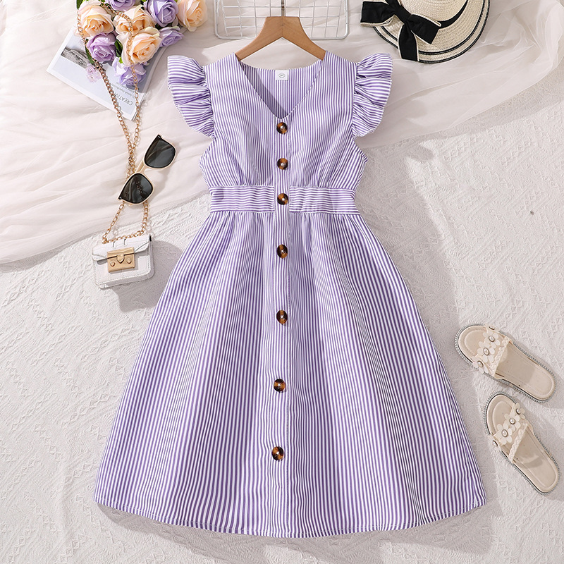 Girls Big Children's Skirt Summer Children's Wear Foreign Trade New Cross-border Explosions 7-12 Years Old Children Flying Sleeve Princess dress