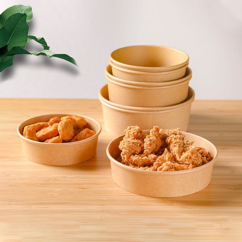 Thickened disposable kraft paper bowl packing box with lid paper bowl packing box fried rice fast catering commercial whole box wholesale