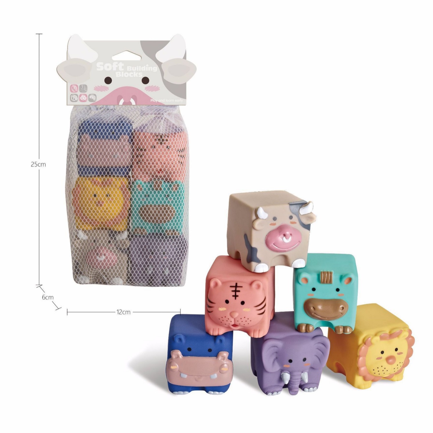 Picture of Cross-Border baby building blocks can be chewed boiled Amazon children's soft rubber embossed building blocks baby educational toys