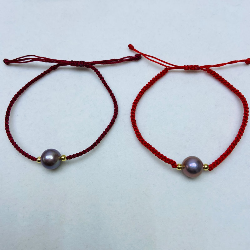 Picture of Zhuji Freshwater Strong Light Purple Slight Pearl Hand-woven Red Rope Adjustable Bracelet Wholesale