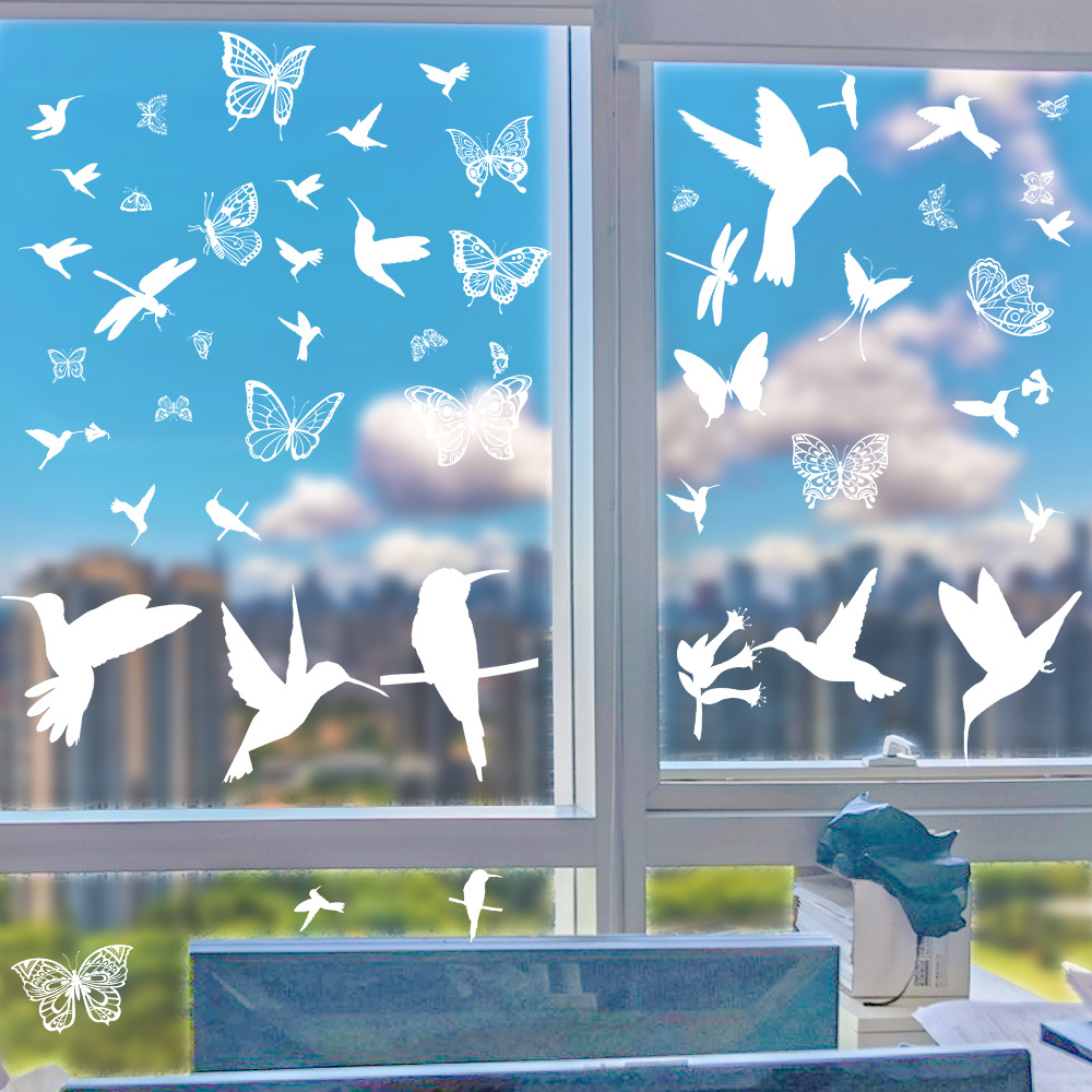 Butterfly hummingbird pvc adsorption film double-sided black and white butterfly static stickers bird window stickers anti-collision protection stickers