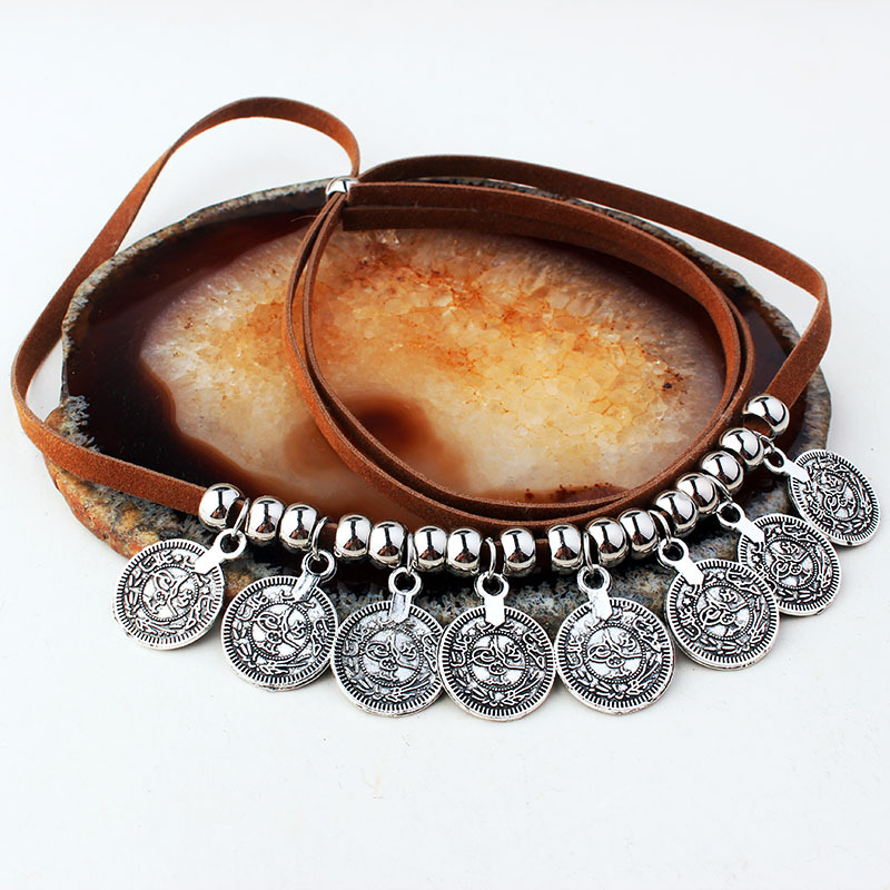 Picture of European and American ebay new products overseas bohemian suede coin beaded necklace pagan Leather sweater chain