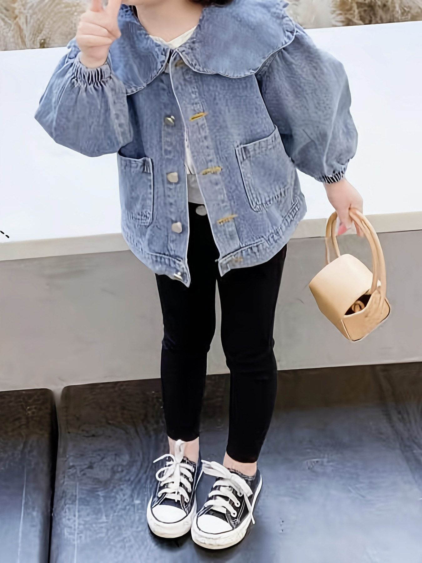 Picture of Spring and Autumn Top Girls Sweet Denim Cardigan Baby Korean Lace Collar Jacket New