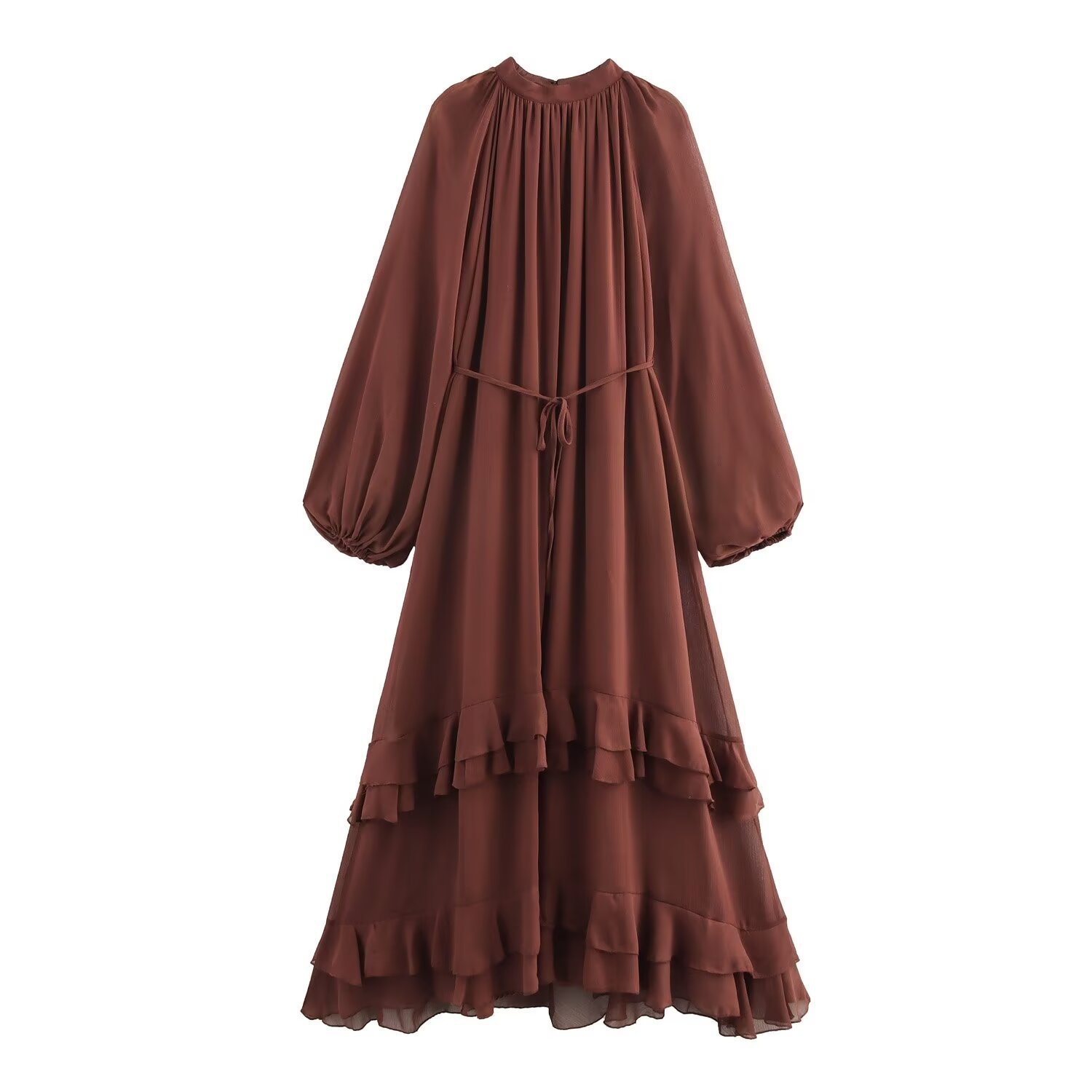 SAW AliExpress Independent Station Women's European and American Style Fashionable Simple Lotus Edge Small Stand Collar Dress