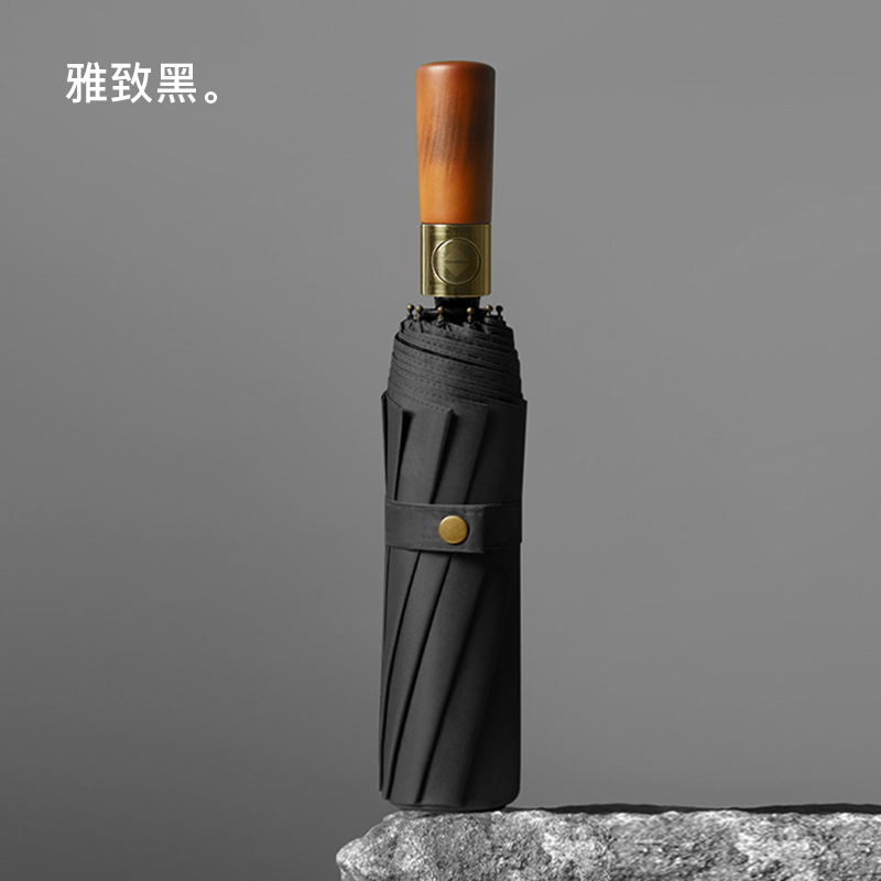 Picture of Three-fold automatic umbrella log handle lettering sunny umbrella men's business folding umbrella printed logo high-end gift umbrella