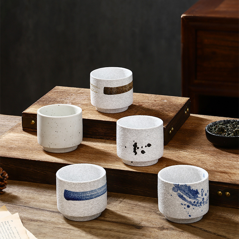 Cross-border Japanese Ceramic Cup Commercial Sushi Cuisine Tableware Antique Handicraft Cup Simple Cup House Silent Wind Tea Cup Wholesale