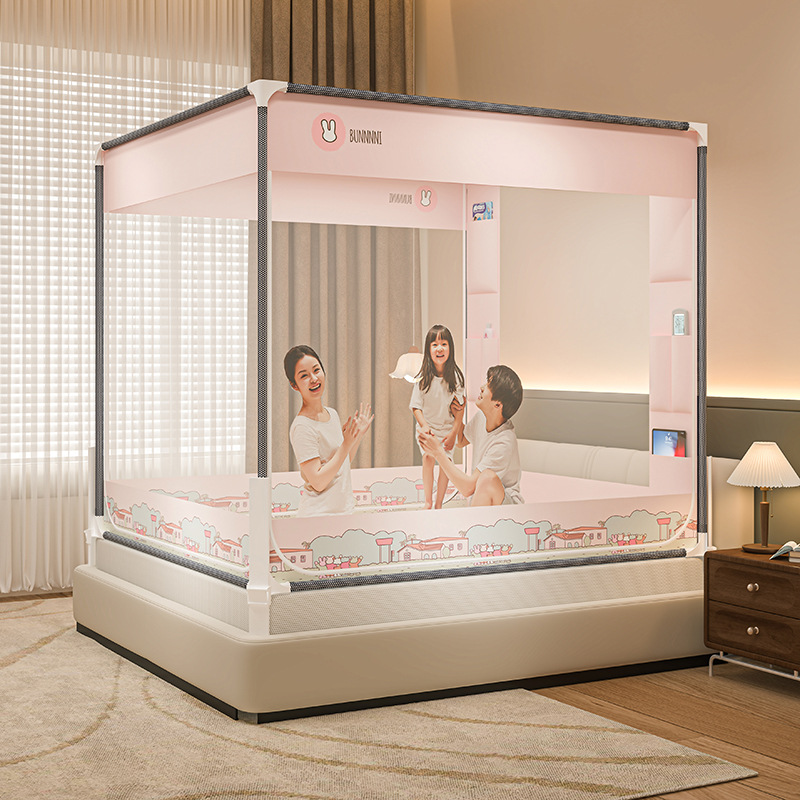 Picture of Square Top Reinforced Fence Cartoon Mosquito Net Household Children's Drop-resistant Three-door Mongolian Yurt Mosquito Net Nantong Home Textile