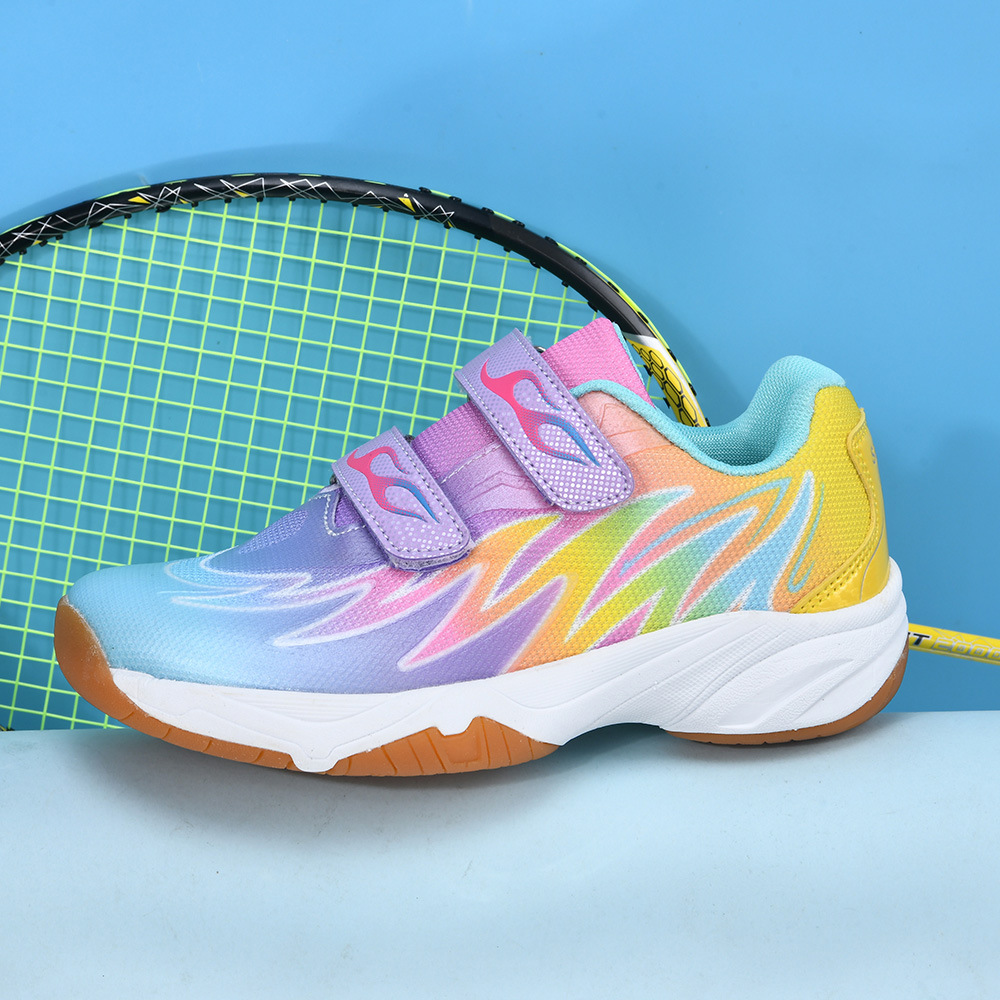 New Beacon Children and Teenagers Badminton Shoes Velcro Breathable Shock Absorption Non-slip Wear-resistant Table Tennis Training Shoes