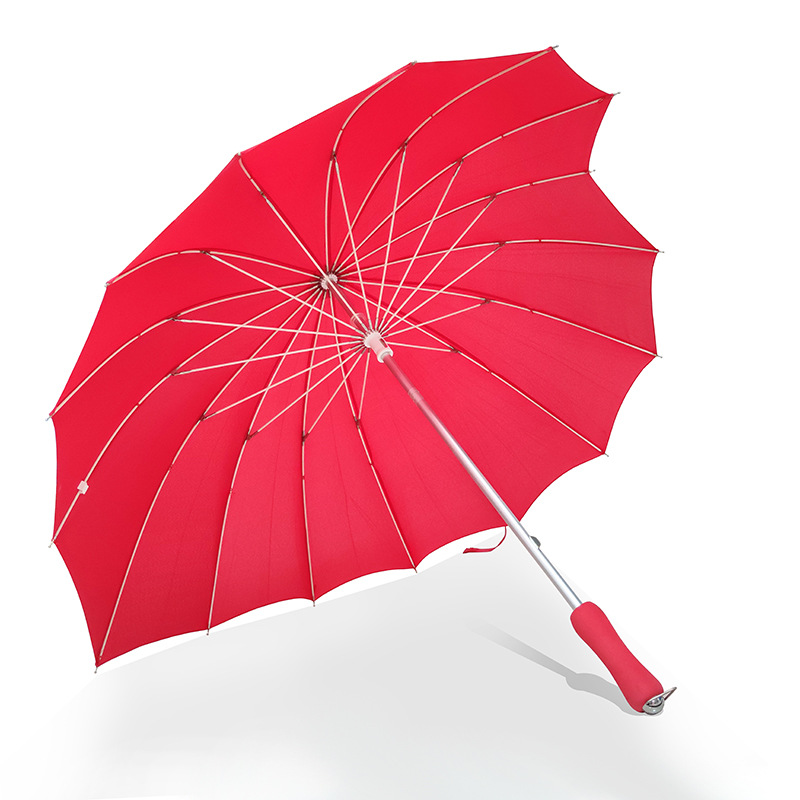 Picture of in stock Hot Selling Fashion Heart-shaped Wedding Bride Umbrella Skirt Glass Fiber Aluminum Big Red Umbrella Hand Open 16-bone Straight Umbrella