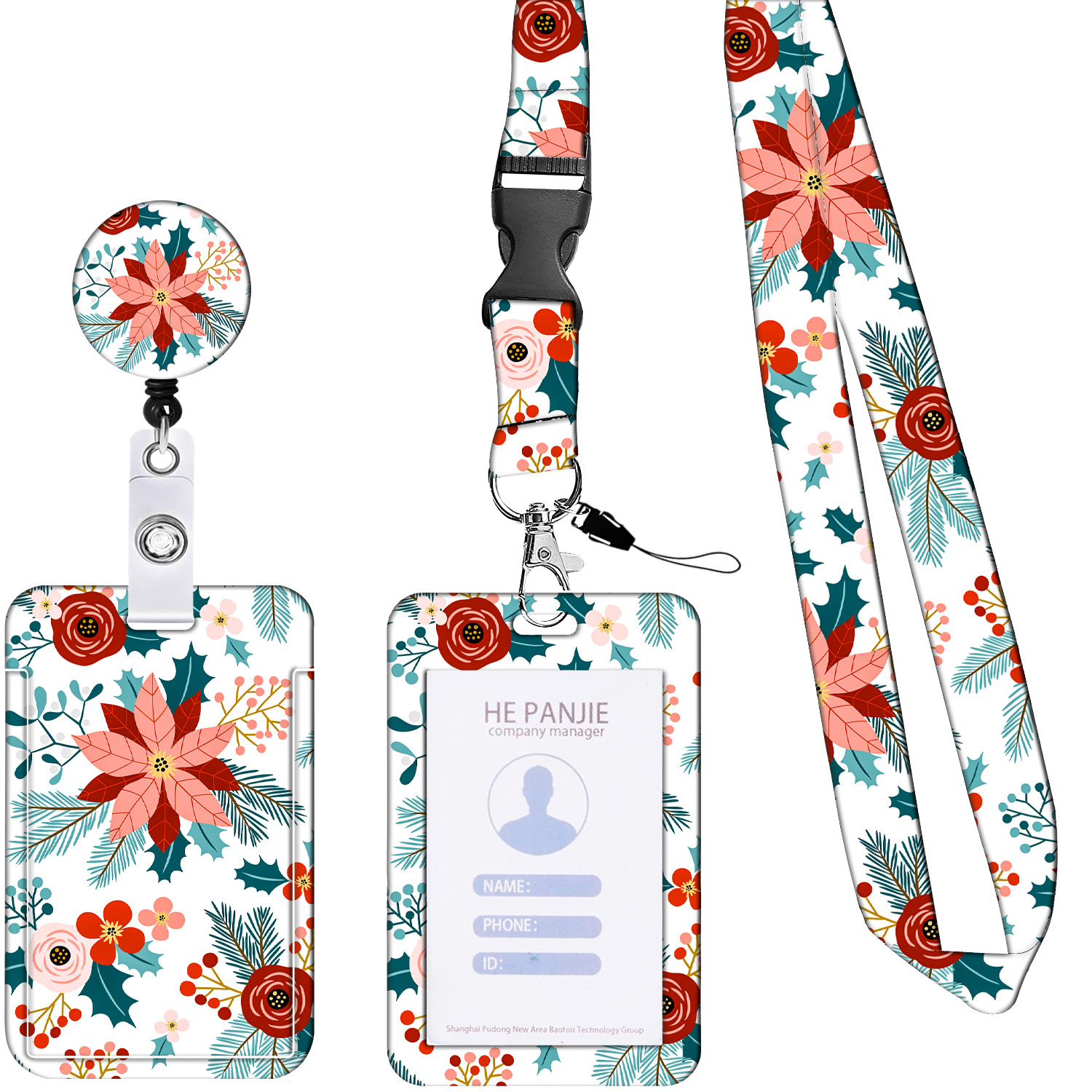 Christmas Christmas Flower Pine Nut Bell Shell Easy Pull Buckle Lanyard Polyester Printed Mobile Phone Lanyard Gift