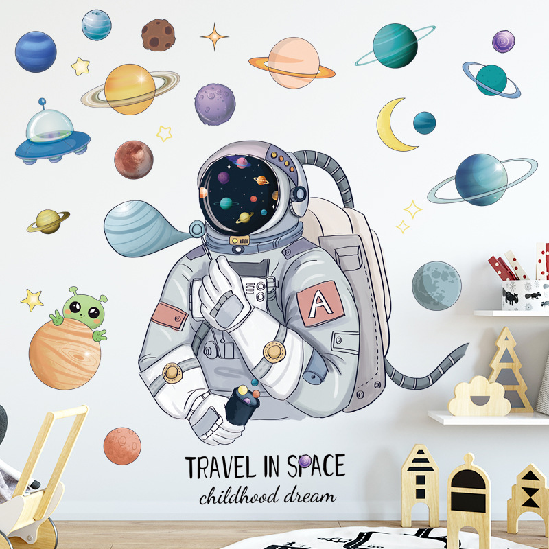 Cosmic Wall Stickers Sky Planet Stickers Dream Astronaut Wall Decoration Stickers Children's Room Wall Background Stickers