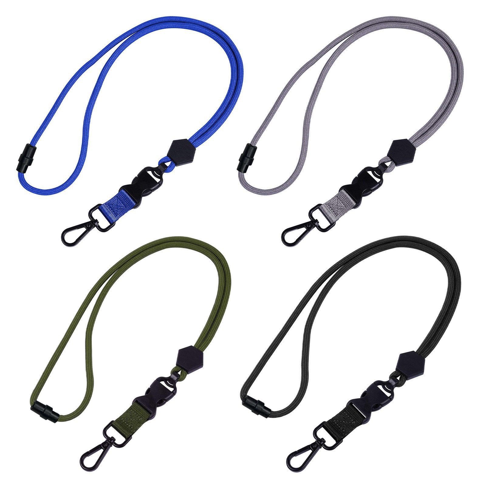Black heavy hexagonal adjustable metal hook round rope with safety buckle detachable buckle mobile phone ID lanyard