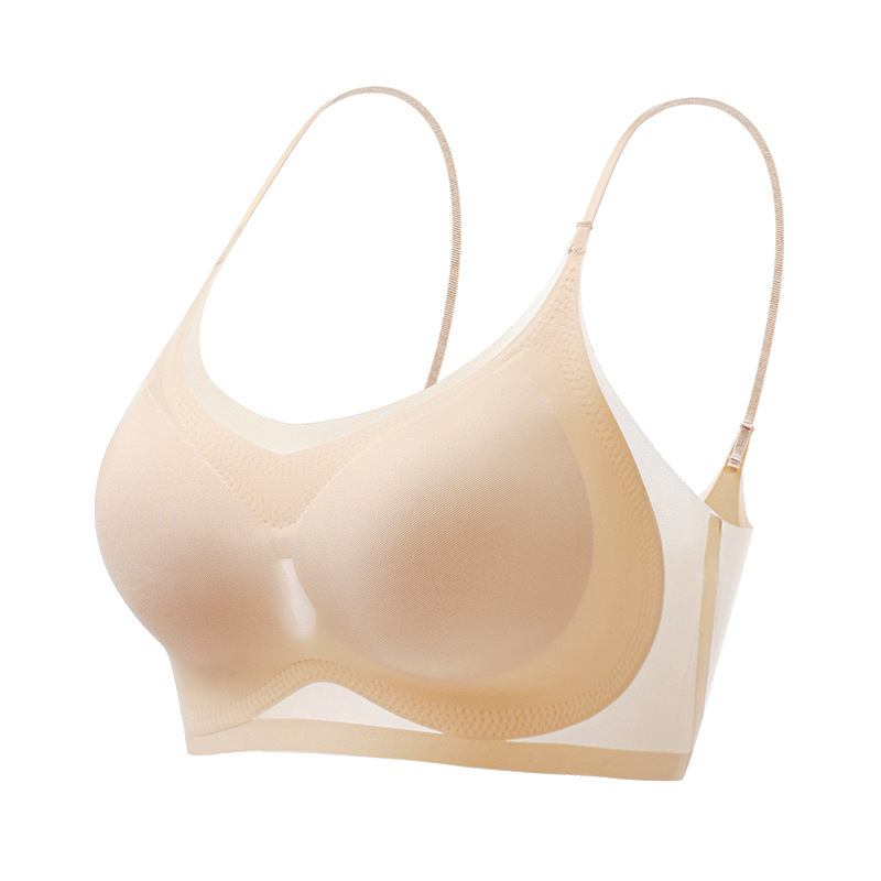 Picture of Bra women's new breathable comfortable ice silk underwear seamless wireless push up top support ultra-thin plus size underwear women