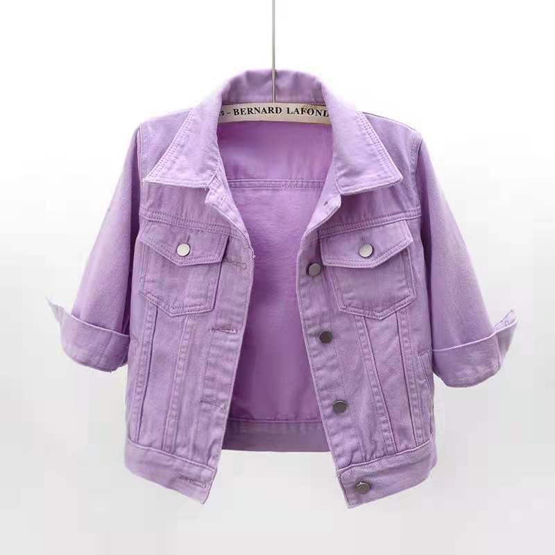 Picture of Spring and Summer Korean Style Slim-fit Colorful Mid-sleeve Denim Jacket Women's Short Seven-sleeve Jacket Waistle Small Shawl Top