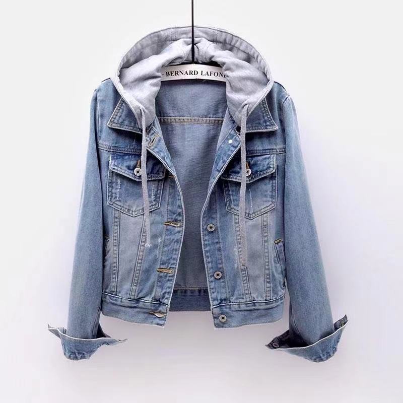 Picture of Japanese and Korean Style Super Hot Denim Short Coat Women's Short Spring New Long Sleeve Slim-fit Hooded Jacket Student Top
