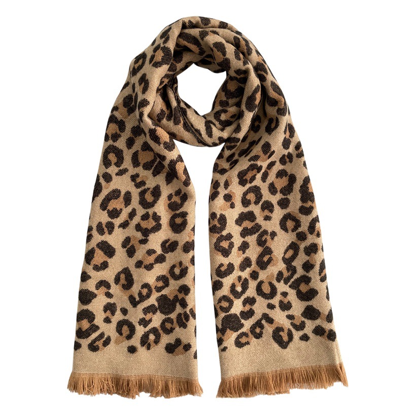 European and American Classic Imitation Cashmere Scarf Scarf All-match Shawl Warm Double-sided Leopard Print Fur Fringed Scarf Women's Winter