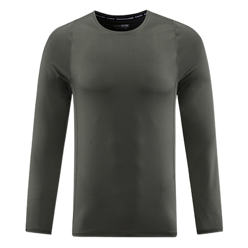 Autumn and Winter New Elastic Round Neck T-Shirt Outdoor Thin Quick-Drying Long-Sleeved Men's Running Fitness Basketball Training Clothes