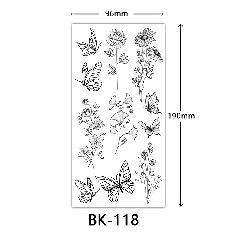Picture of Cross-Border Supply of Sketch Flower Tattoo Stickers, Sketch Tattoo Stickers, Rose Flower Black and White Flower Tattoo