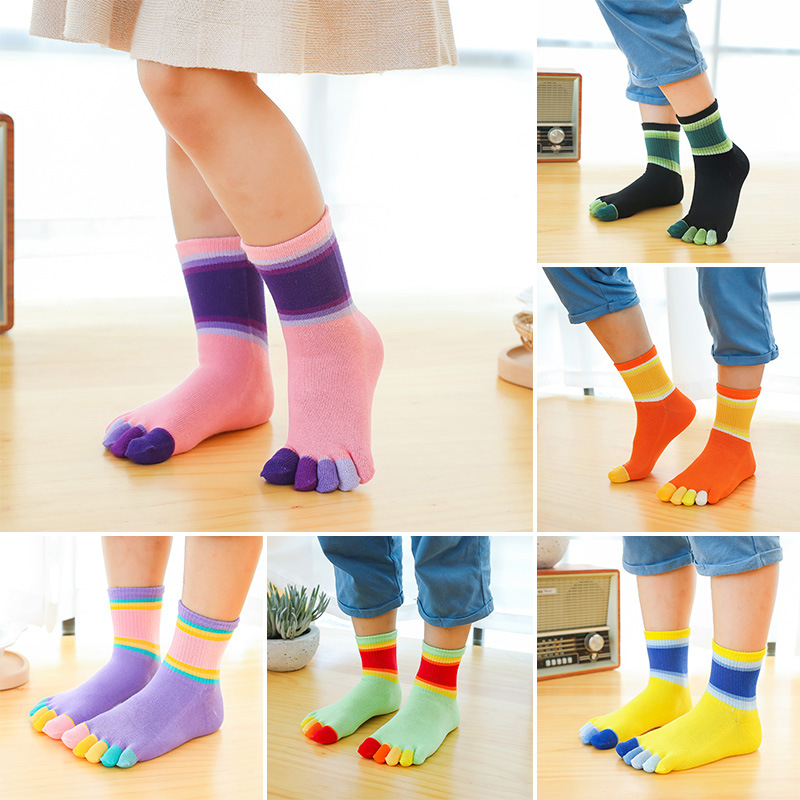 21 New Children's Five-finger Socks Seven-color Boys and Girls Size Children's Universal Cotton Sweat-absorbent Sports Socks