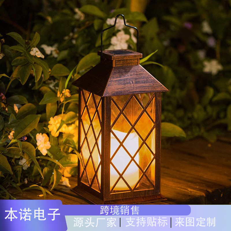 Cross-border explosions outdoor solar garden lights candle wind lights garden lawn landscape decorative lights vintage candle lights