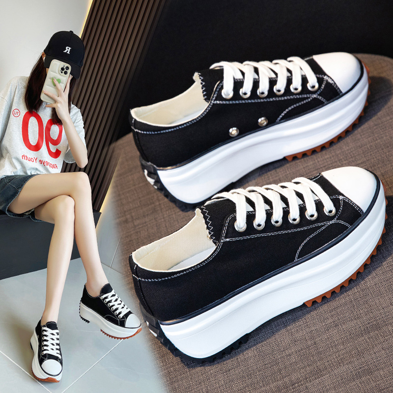 Xiao Tong Style Thick-Soled Height-Increasing Shoes 2025 Spring New White Shoes Korean Style Platform Fashion Non-Slip Canvas Shoes for Women