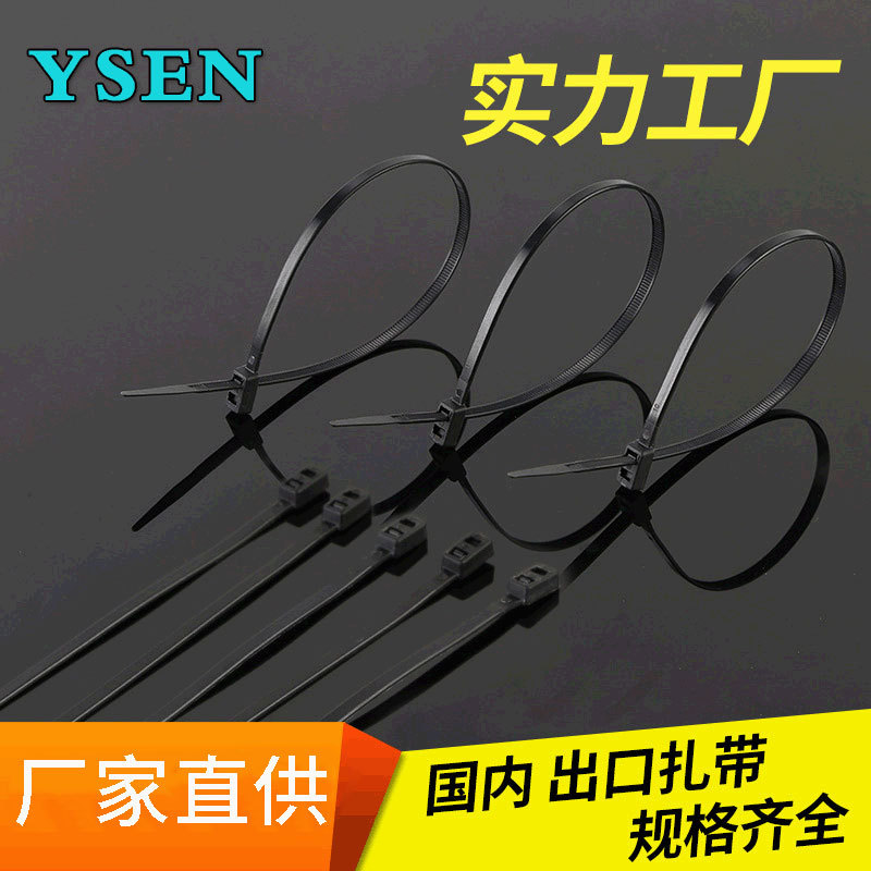 Manufacturers supply self-locking double buckle double hole double-headed nylon cable tie 5*200mm100 pieces a pack of black and white color