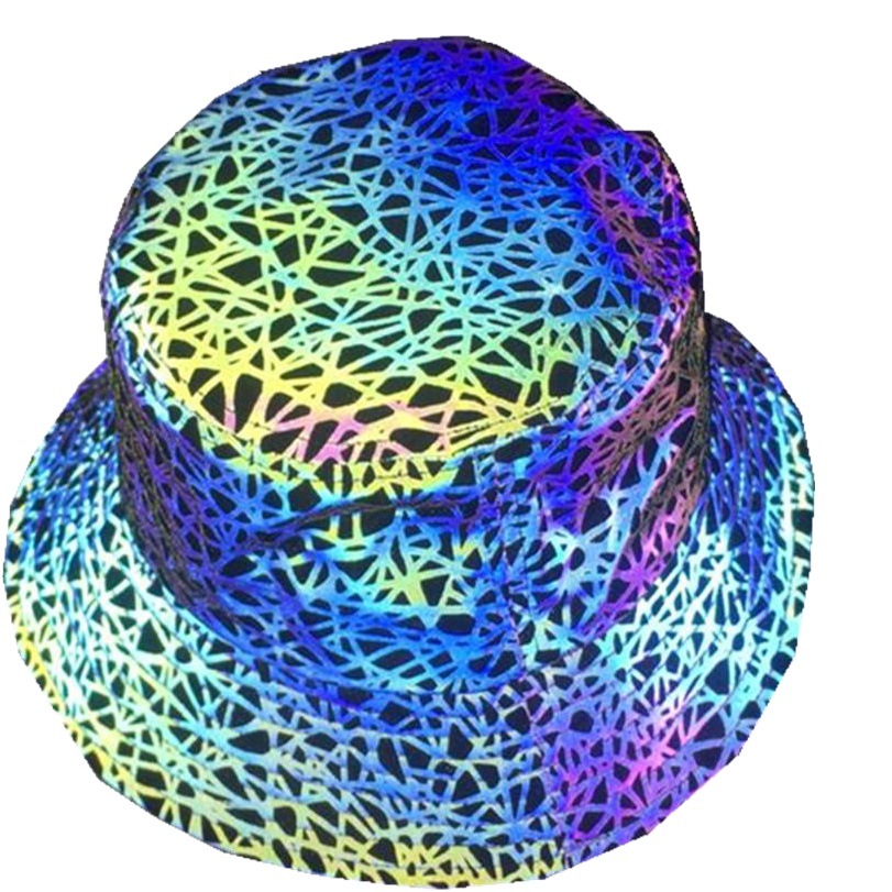 Cross-Border New Product Seven-Color Pattern Reflective Fisherman Hat for Men and Women Outdoor Leisure Sun Protection Hat Colorful Luminous Sun Hat