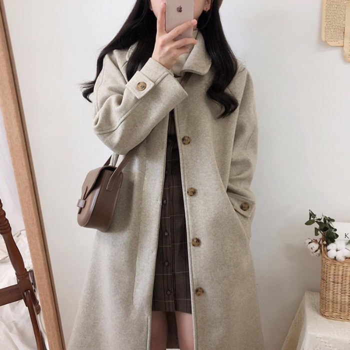 Picture of 2025 autumn and winter new Korean version of loose thin thick knee woolen coat plus size woolen coat women's long