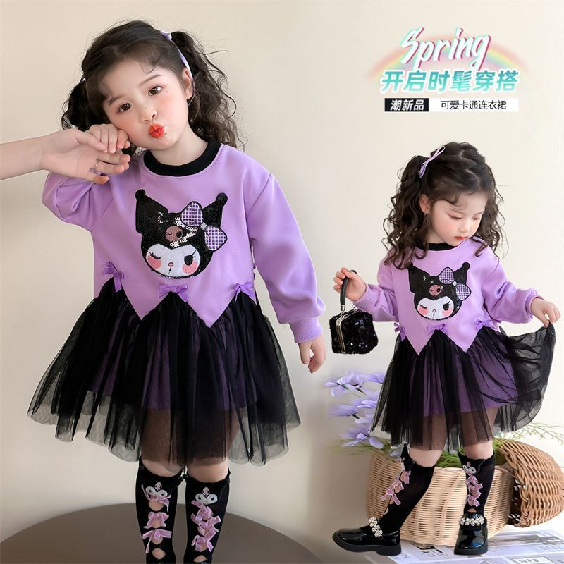 Girls' Stylisze Mesh Cute Spring and Autumn Long Sleeve Kulomi dress Baby Girl 2025 New Spring Dress