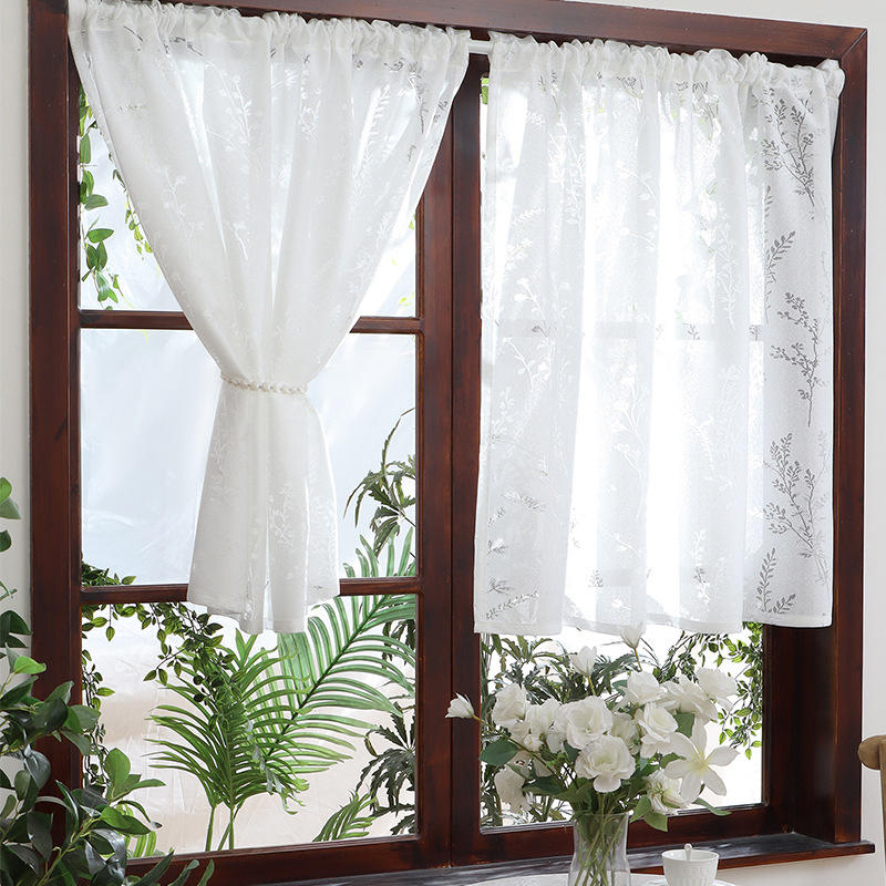 Pastoral American Style Lavender Flower Curtain Screen Curtain French White Lace Living Room Balcony Bay Window Curtain Partition