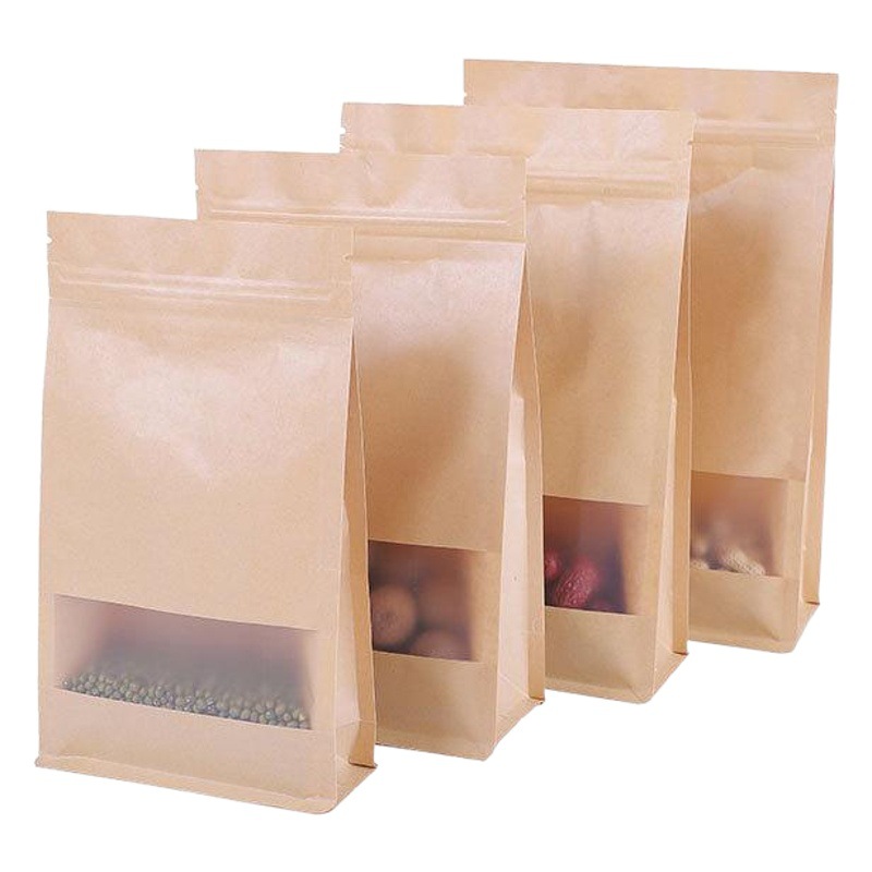 Kraft Paper Eight-side Sealed Bag Frosted Window Kraft Paper Bag Tea Dried Fruit Eight-side Sealed Dog Food Bag Food Packaging Bag